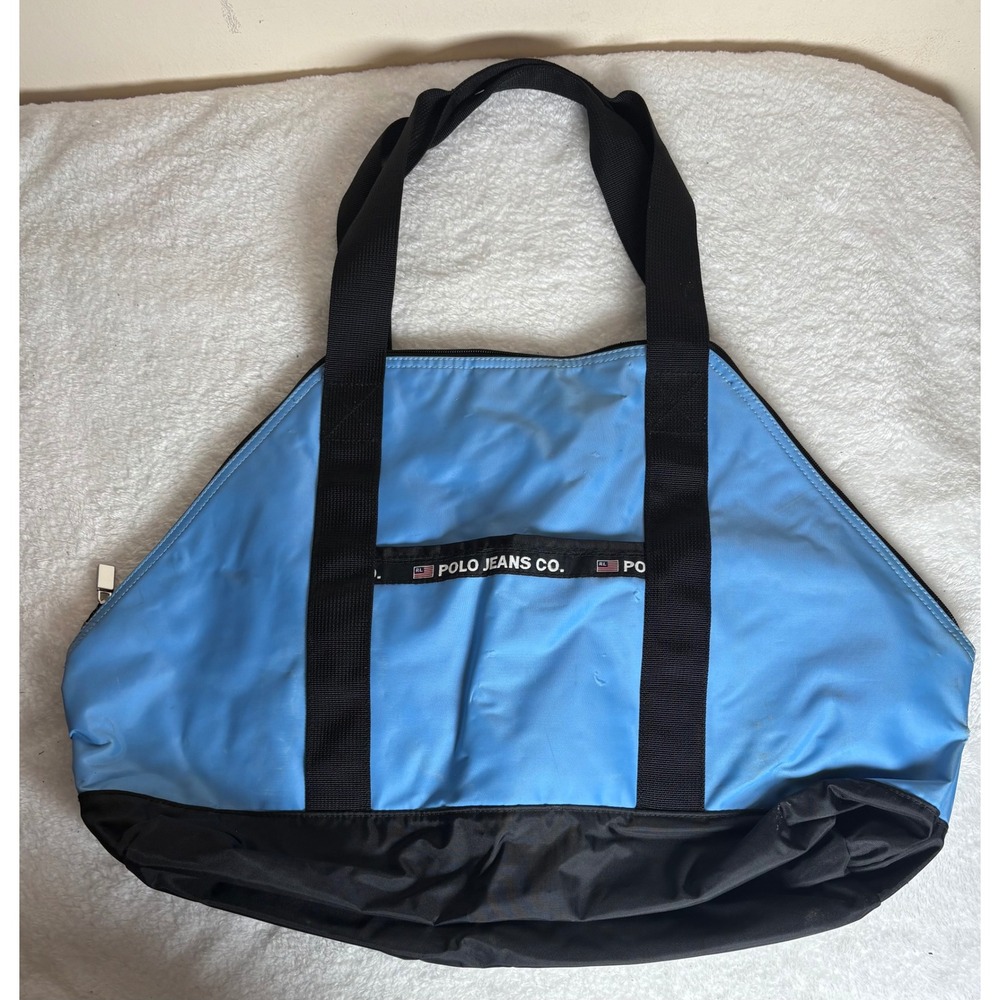 Polo Jeans Co Ralph Lauren Tote Bag Blue Black Nylon Zip Top Vintage 90s Large